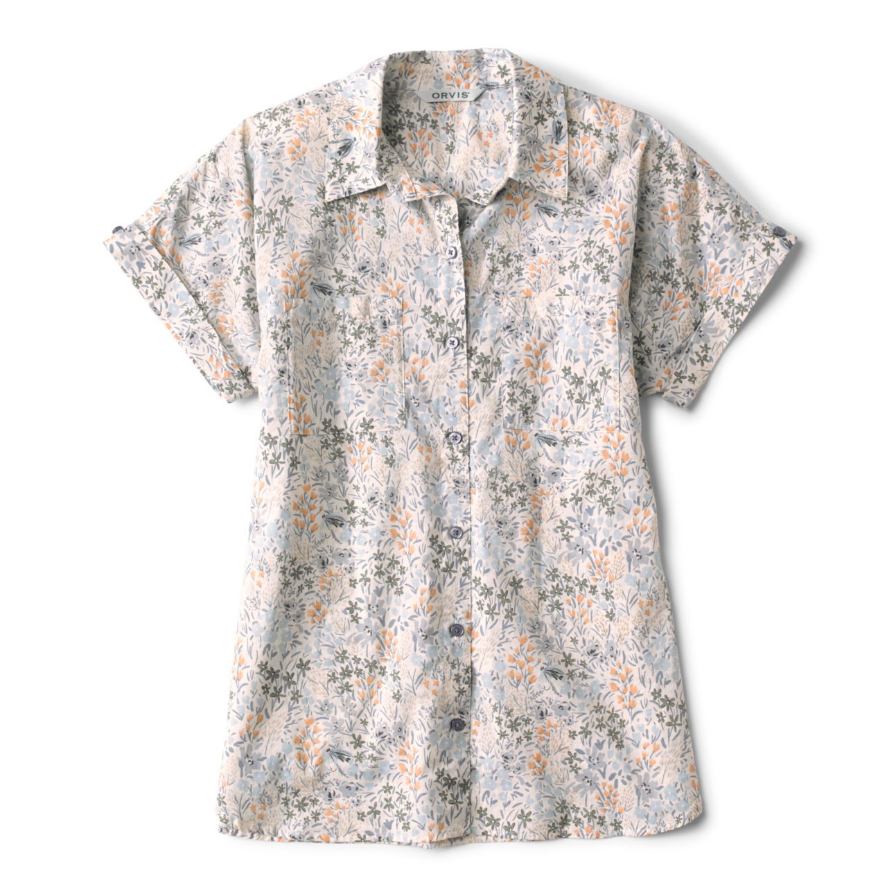 Easy Printed Short-Sleeved Camp Shirt - DUSTY BLUE ARTIST FLORAL image number 5