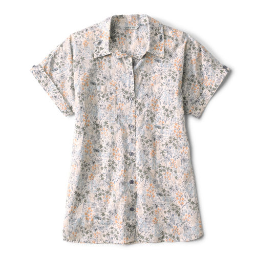 Easy Printed Short-Sleeved Camp Shirt in dusty blue artist floral.