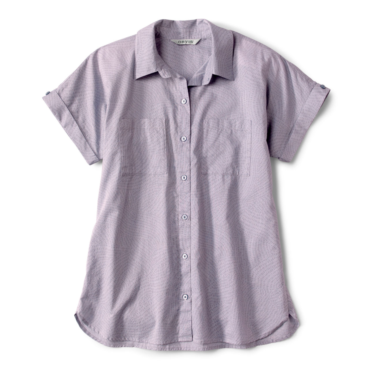 Easy Printed Short-Sleeved Camp Shirt - PURPLE FOG DOT SWIRL image number 4