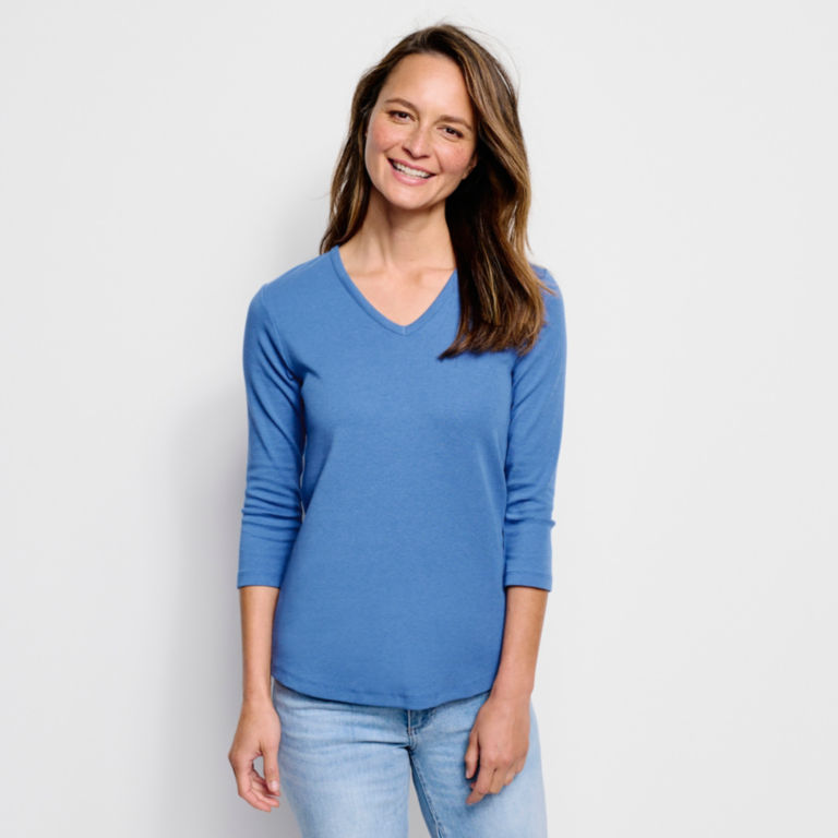 Relaxed V-Neck Three-Quarter-Sleeved Perfect Tee -  image number 0