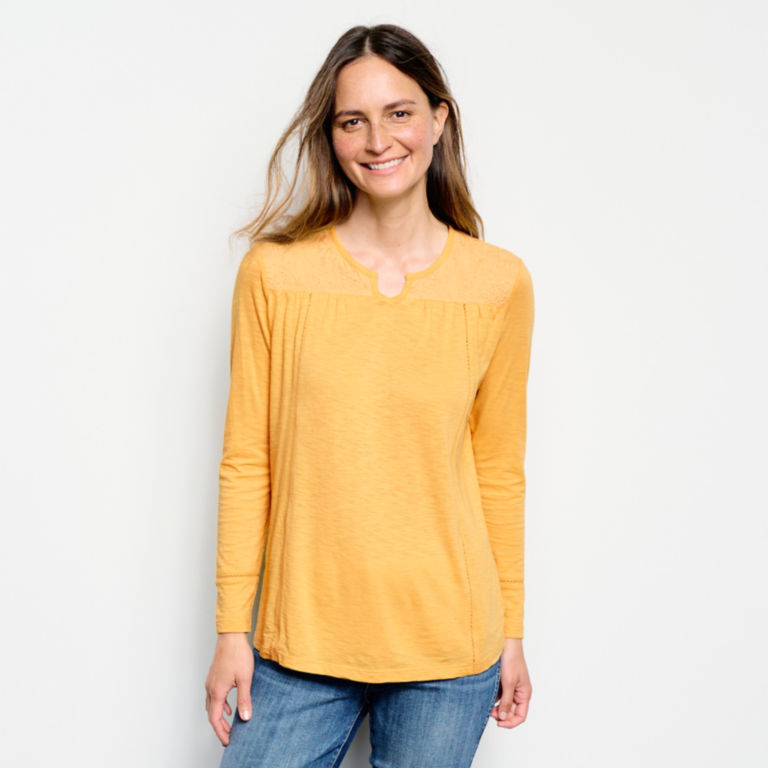 Garment-Dyed Mixed-Media Long-Sleeved Tee - OCHRE image number 1