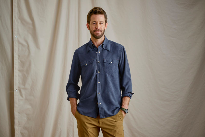 Tech Chambray Long-Sleeve Western Shirt - TRUE NAVY