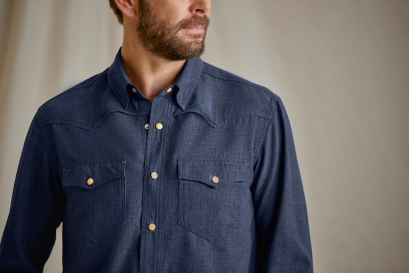 Tech Chambray Long-Sleeve Western Shirt - TRUE NAVY image number 1