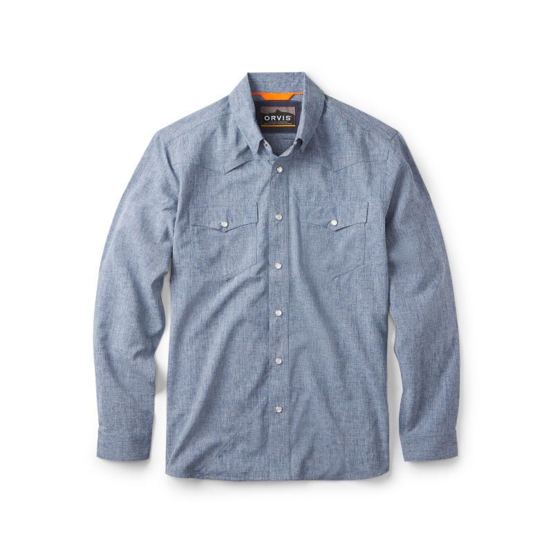 Tech Chambray Long-Sleeve Western Shirt - BLUE CHAMBRAY