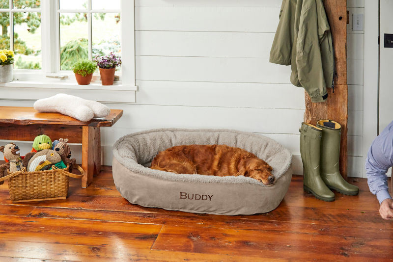 Orvis ComfortFill-Eco&trade; Wraparound Dog Bed with Fleece - DESERT KHAKI/KHAKI