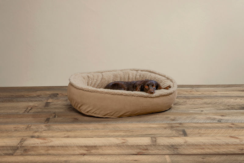 Orvis ComfortFill-Eco&trade; Wraparound Dog Bed with Fleece - KHAKI