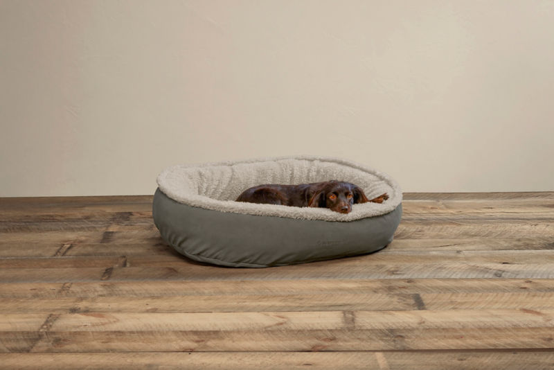 Orvis ComfortFill-Eco&trade; Wraparound Dog Bed with Fleece - OLIVE/KHAKI