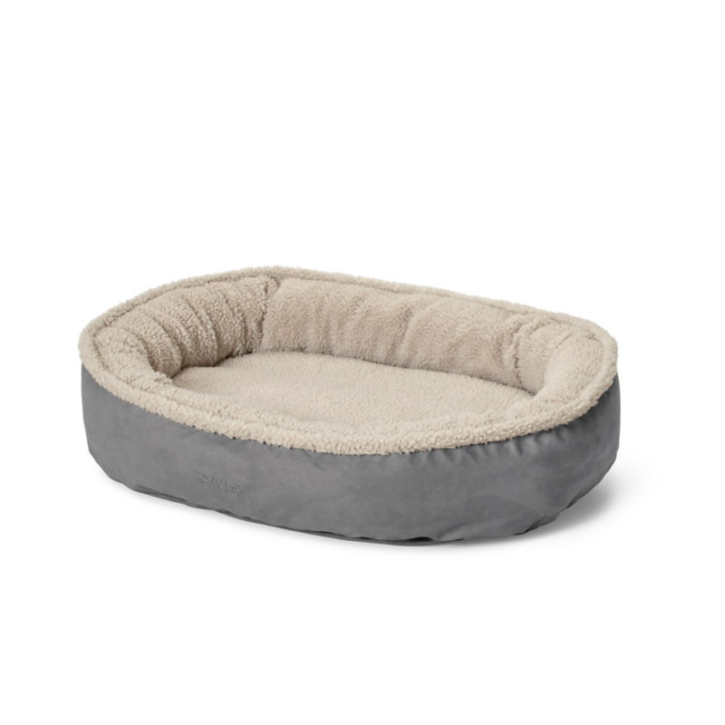 Orvis ComfortFill-Eco&trade; Wraparound Dog Bed with Fleece - GUNMETAL/KHAKI image number 1