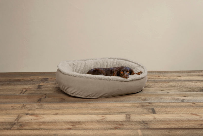 Orvis ComfortFill-Eco&trade; Wraparound Dog Bed with Fleece - DESERT KHAKI/KHAKI image number 1