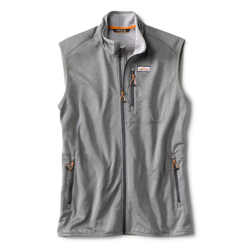 A grey zip-up tech vest
