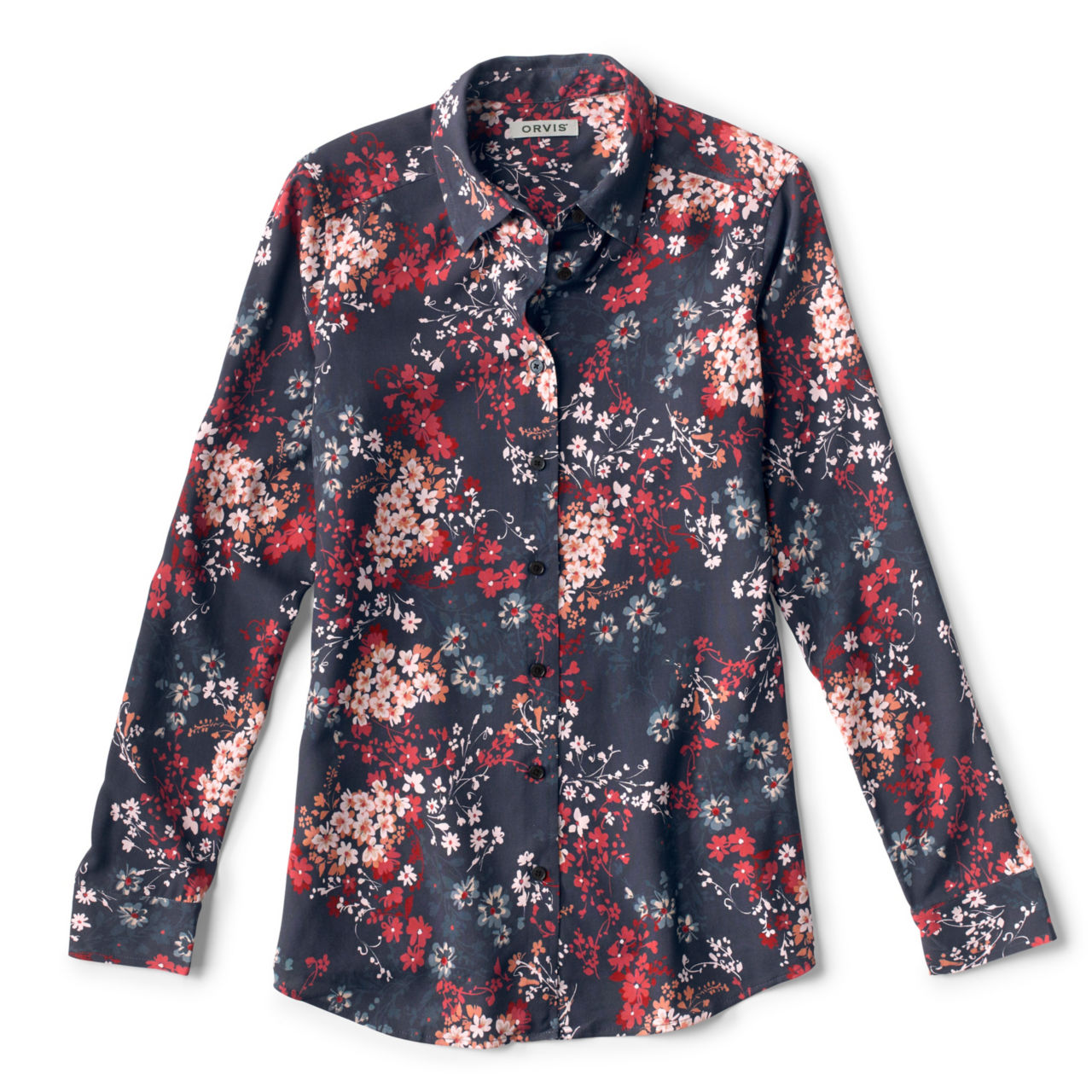 Long-Sleeved Everyday Silk Shirt - CARBON BOUQUET FLORAL image number 2