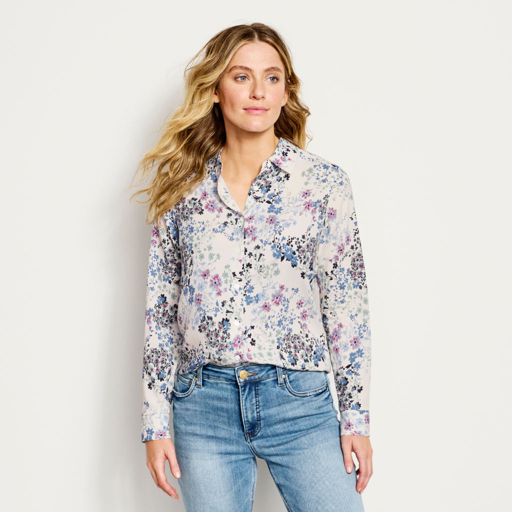 Long-Sleeved Everyday Silk Shirt - PURPLE FOG BOUQUET FLORAL image number 4