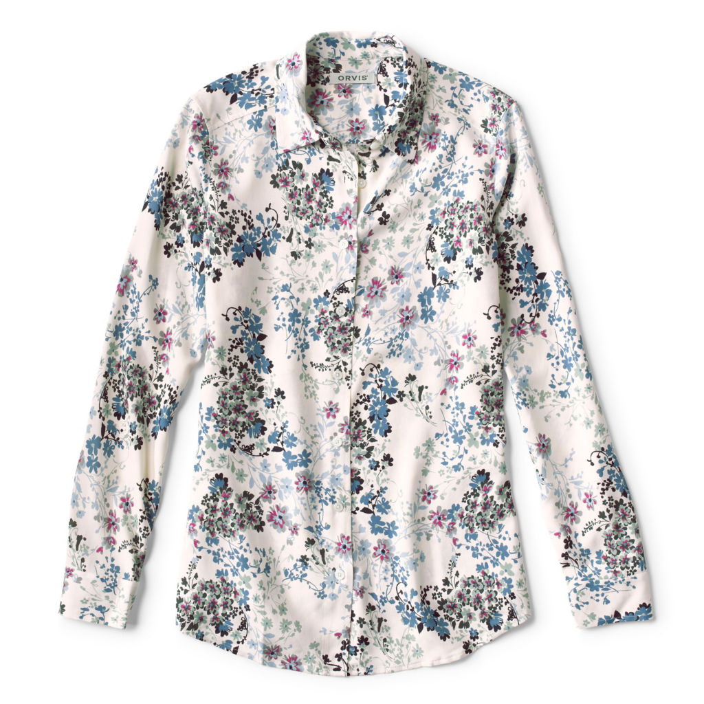 Long-Sleeved Everyday Silk Shirt - PURPLE FOG BOUQUET FLORAL image number 6