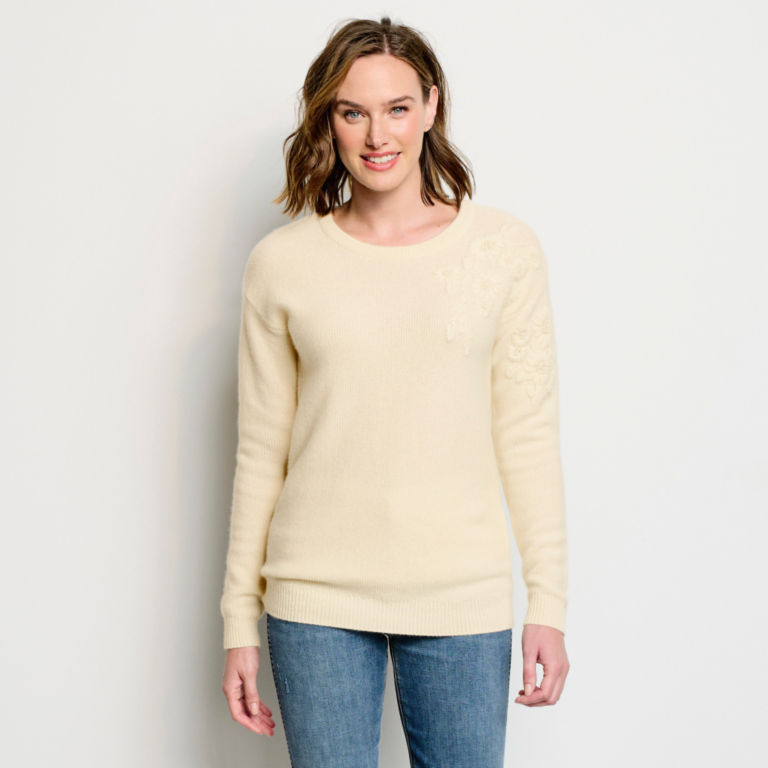 Natural Cashmere Embroidered Sweater - LIGHT NATURAL image number 1