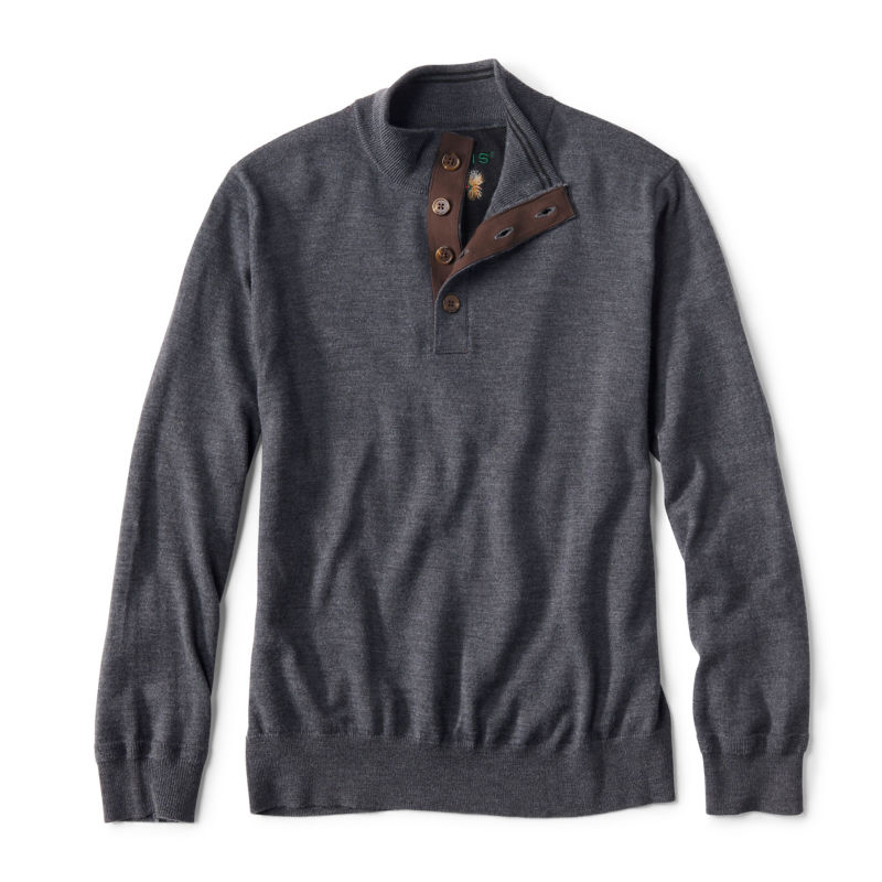 Merino Button Mockneck Sweater - MEDIUM GREY HEATHER