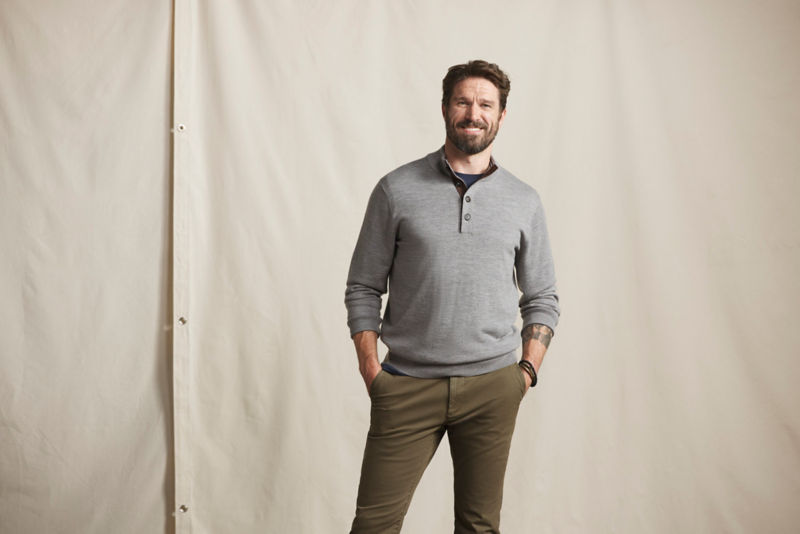 Merino Button Mockneck Sweater - LIGHT GREY HEATHER