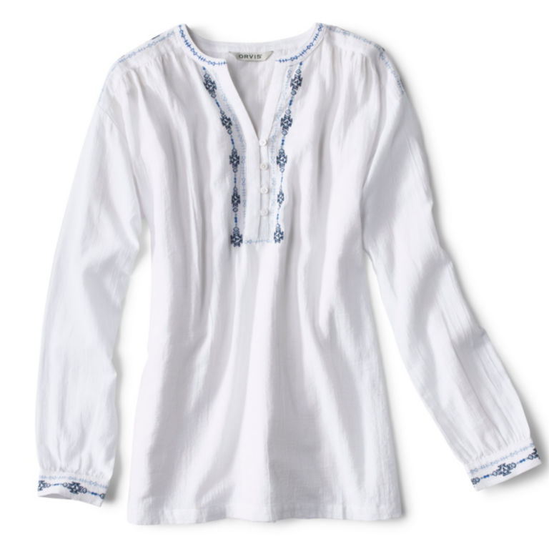 Embroidered Popover Shirt - WHITE/BLUE image number 3