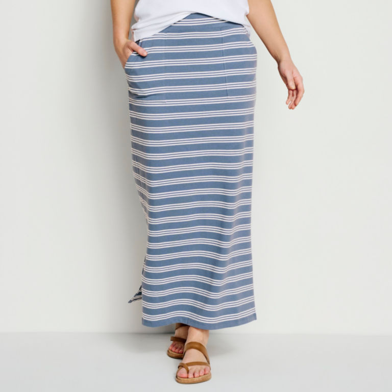 Sundown Striped Classic Cotton Skirt - BLUESTONE/WHITE STRIPE image number 0