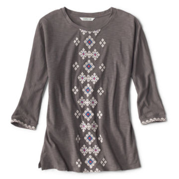 Embroidered Dolman Three-Quarter-Sleeved Tee - DARK GRAYimage number 3