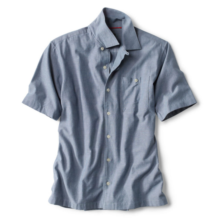 Chambray Short-Sleeved Camp Shirt - BLUE image number 0