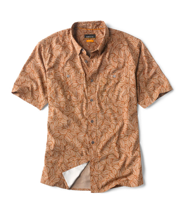 Men's Tropic Tech Printed Short-sleeved Shirt | Bourbon | Size Medium | Polyester/Recycled Materials | Orvis
