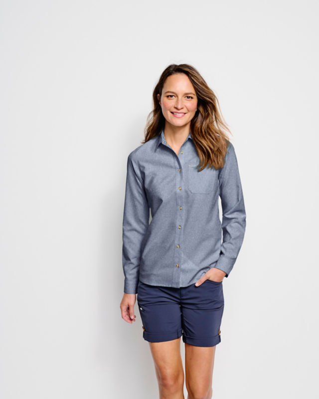 Women&rsquo;s Tech Chambray Long-Sleeve Work Shirt - BLUE CHAMBRAY image number 1