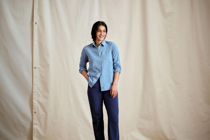 Women&rsquo;s Tech Chambray Long-Sleeve Work Shirt - BLUE CHAMBRAY image number 0