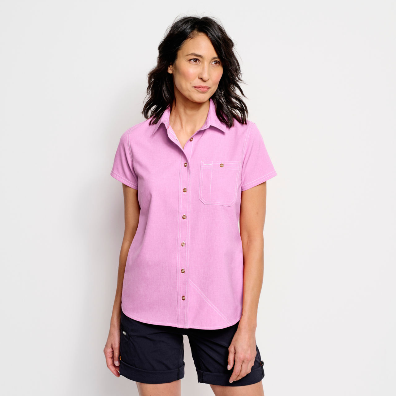 Women’s Tech Chambray Short-Sleeved Work Shirt - DUSTY BLUE FISH BLOCK CAMO image number 1