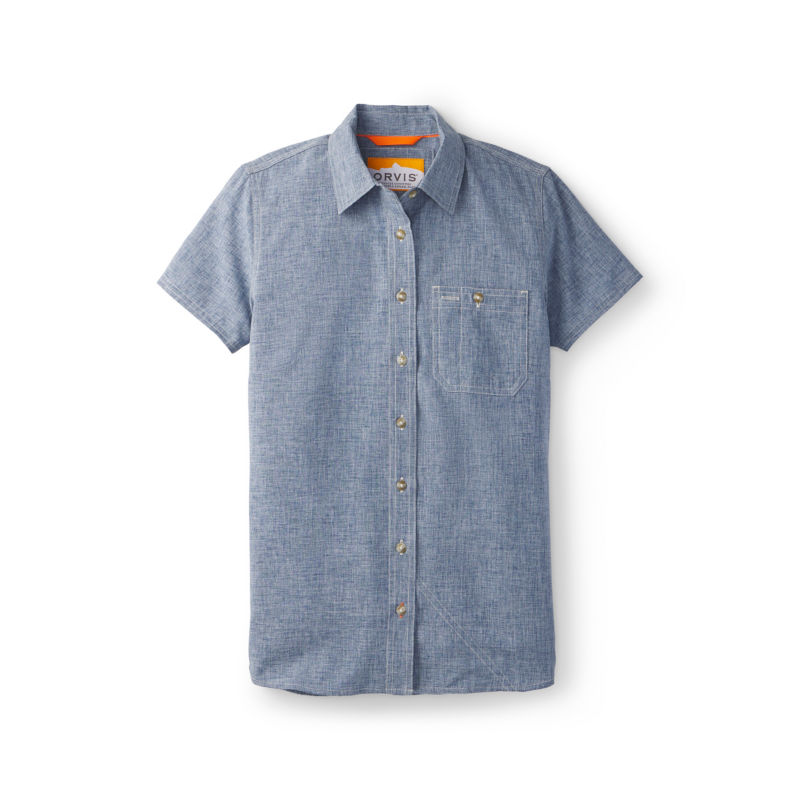 Women&rsquo;s Tech Chambray Short-Sleeve Work Shirt - BLUE CHAMBRAY image number 6