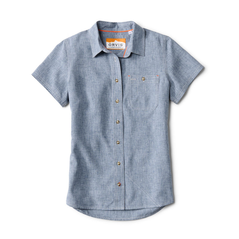 Women&rsquo;s Tech Chambray Short-Sleeve Work Shirt - BLUE CHAMBRAY image number 5