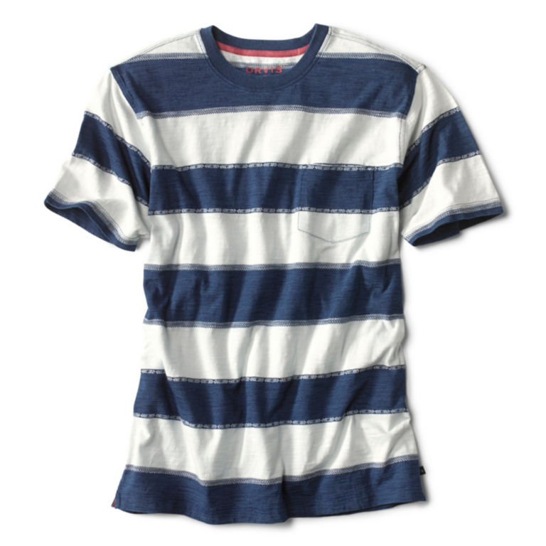 Indigo Striped Jacquard Short-Sleeved T-Shirt - BLUE/WHITE image number 0