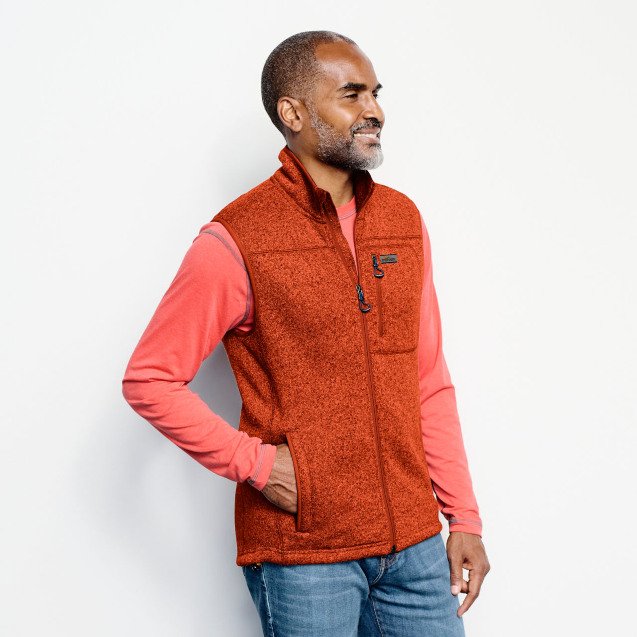 Recycled Sweater Fleece Vest - BURNT ORANGE image number 2