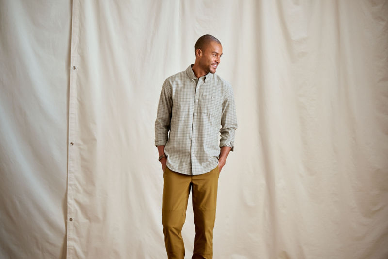 Country Twill Long-Sleeve Button-Down Shirt - SILVER PINE/SNOW image number 0