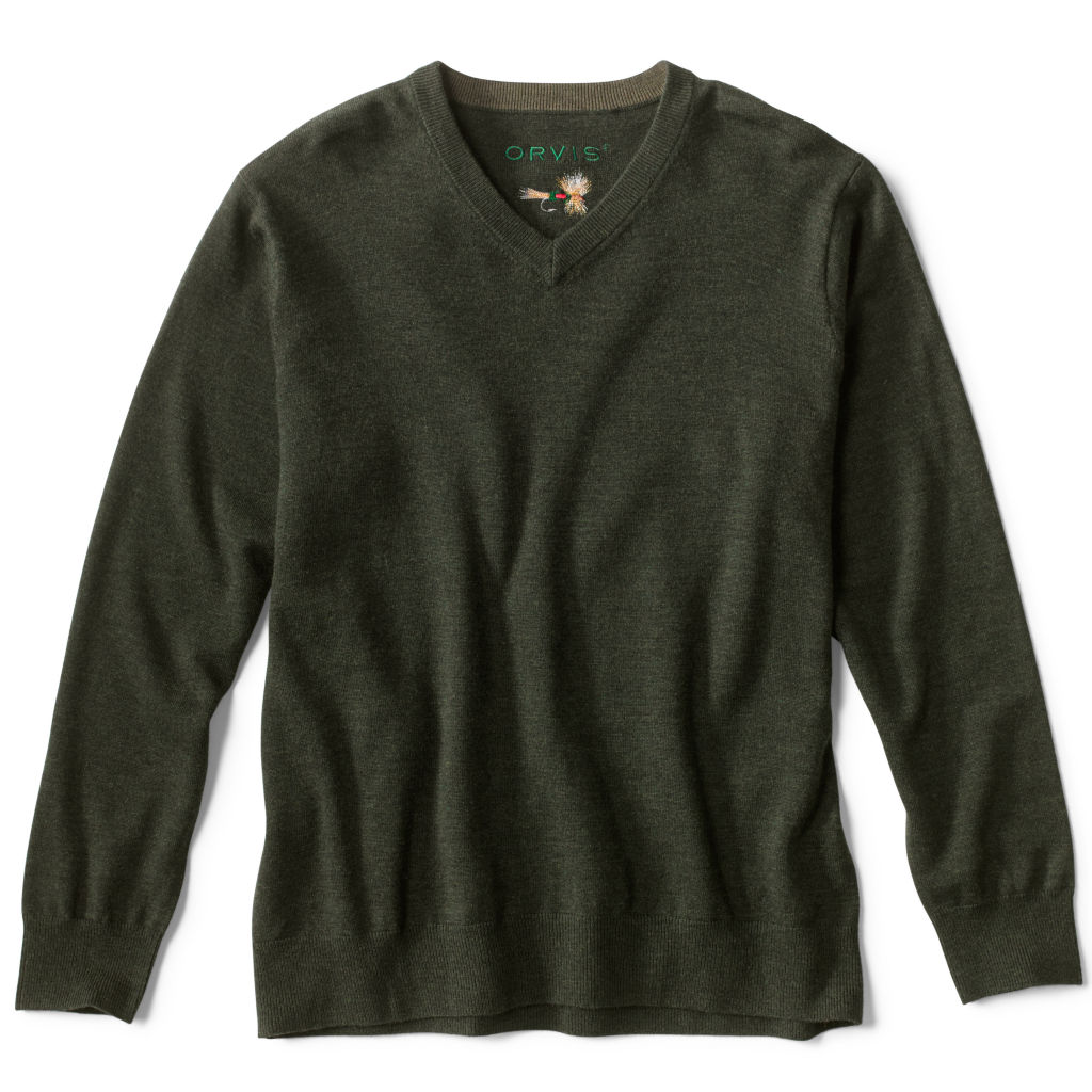 Merino V-Neck Long-Sleeved Sweater - DARK OLIVE image number 0