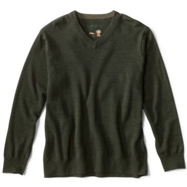 Merino V-Neck Long-Sleeved Sweater - DARK OLIVE