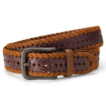 Leather & Suede Braided Belt - BROWNimage number 0