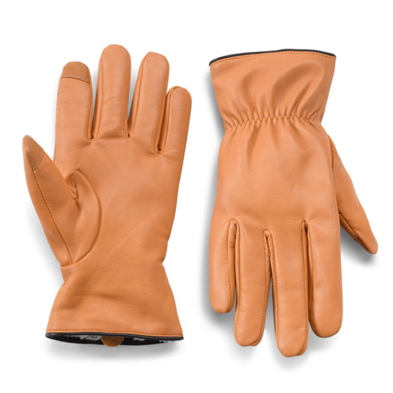 Leather Shearling-Lined Gloves - TAN image number 0
