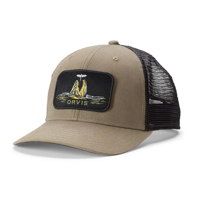 Streamer Trucker in Gray/Gold - Fly Fishing Trucker Hat, Streamer Fly Fishing