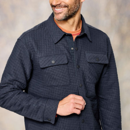 Men’s 3D Performance Quilted Shirt Jacket on a smiling model