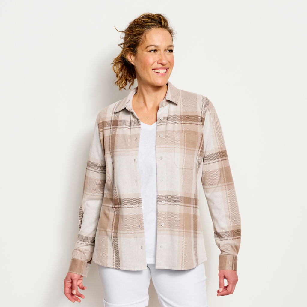 Women’s Snowy River Brushed Knit Long-Sleeved Shirt - SEA GLASS PLAID image number 7