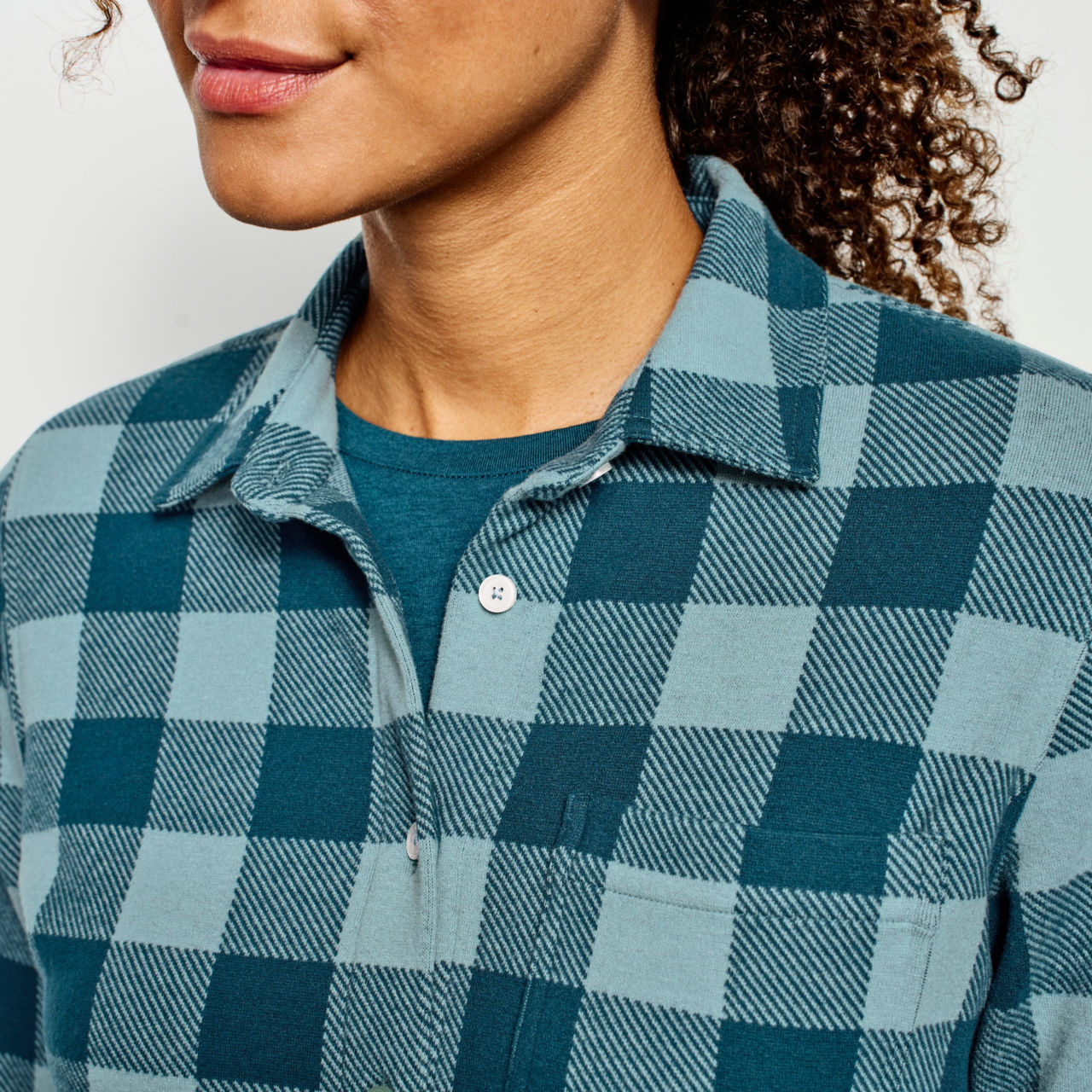 Snowy River Brushed Knit Long-Sleeved Shirt - MINERAL BLUE PLAID image number 6