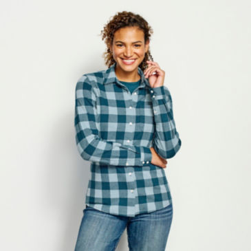Snowy River Brushed Knit Long-Sleeved Shirt - MINERAL BLUE PLAID