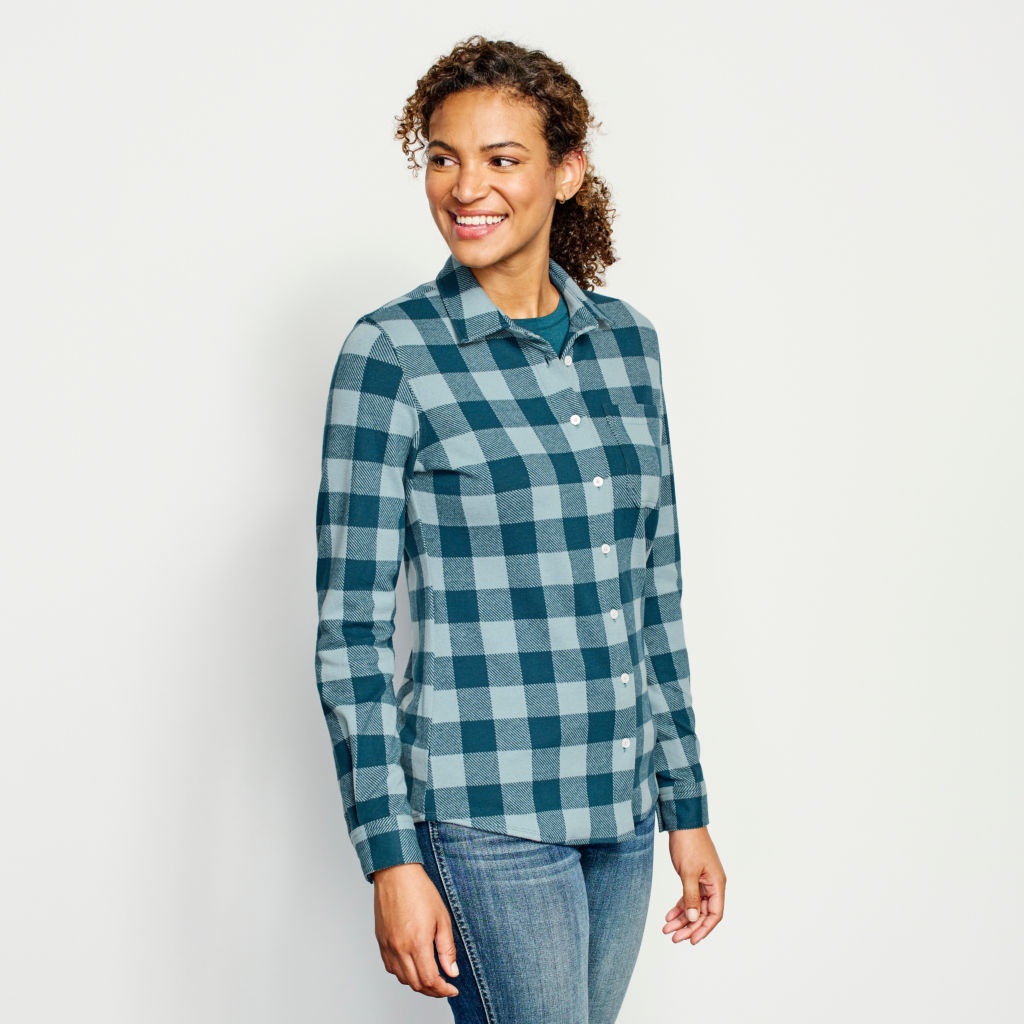 Snowy River Brushed Knit Long-Sleeved Shirt - MINERAL BLUE PLAID image number 3