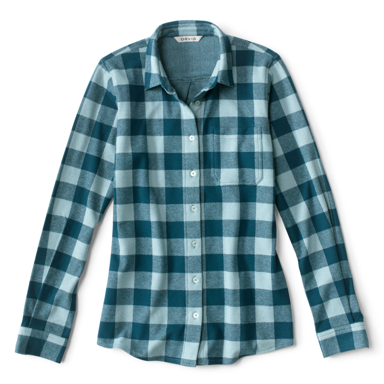 Snowy River Brushed Knit Long-Sleeved Shirt - MINERAL BLUE PLAID image number 1
