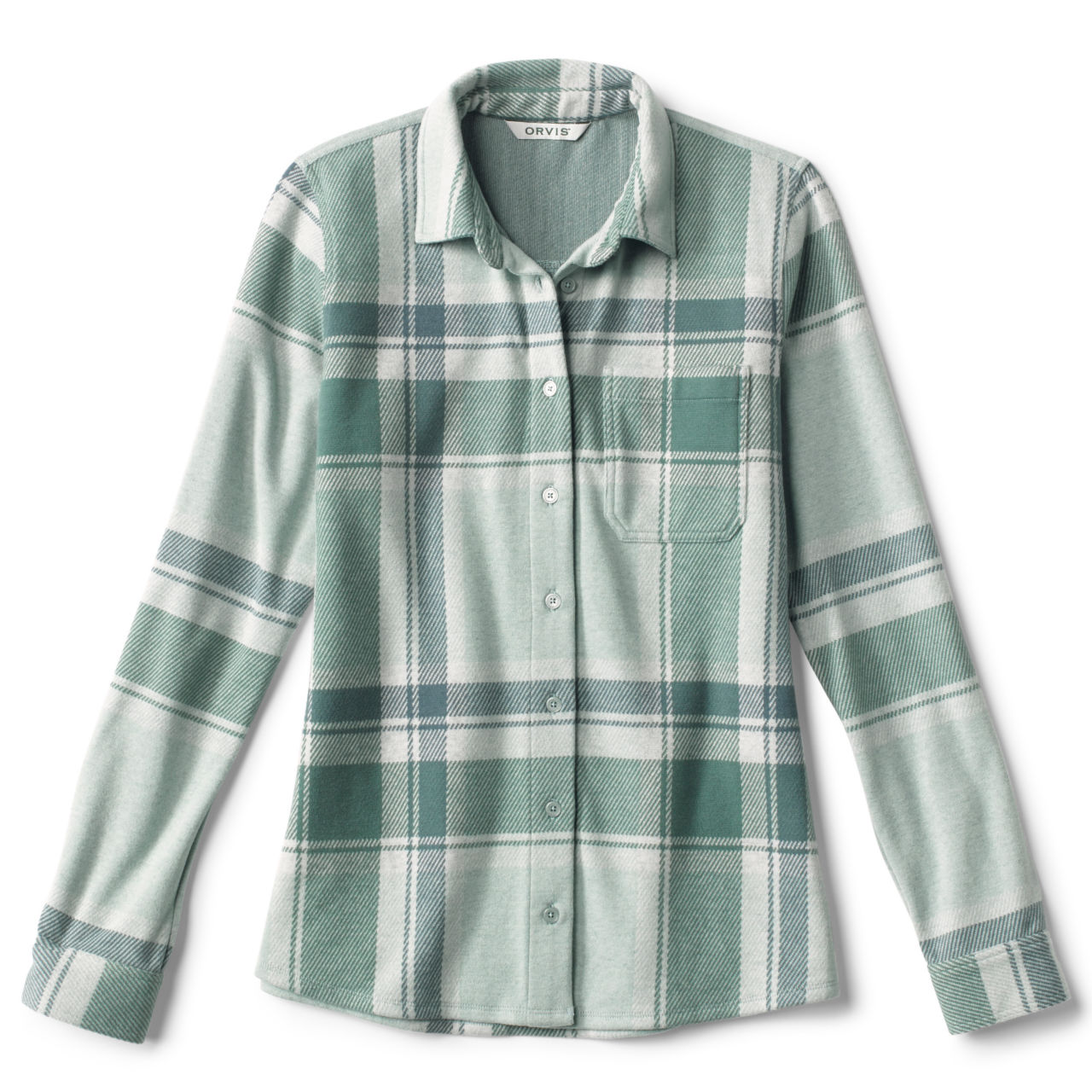 Women’s Snowy River Brushed Knit Long-Sleeved Shirt - SEA GLASS PLAID image number 0
