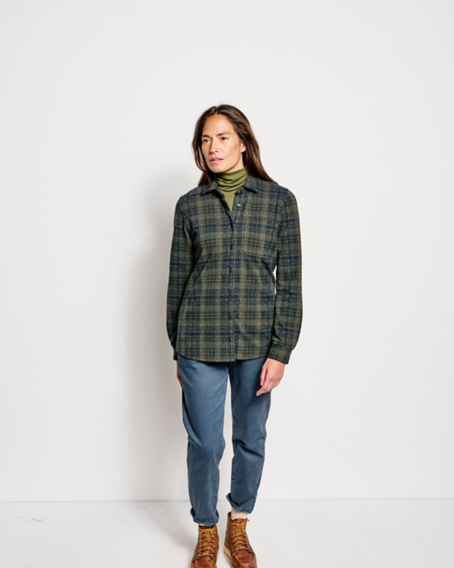 Women&rsquo;s Snowy River Brushed Knit Long-Sleeve Shirt - DARK PINE PLAID image number 1