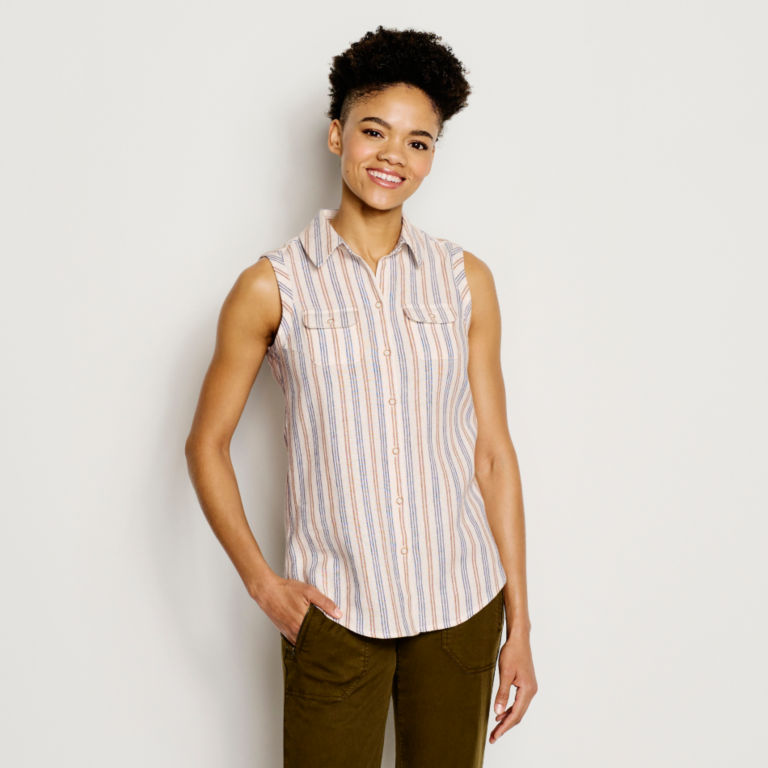 Linen-Blend Dobby Sleeveless Shirt -  image number 0