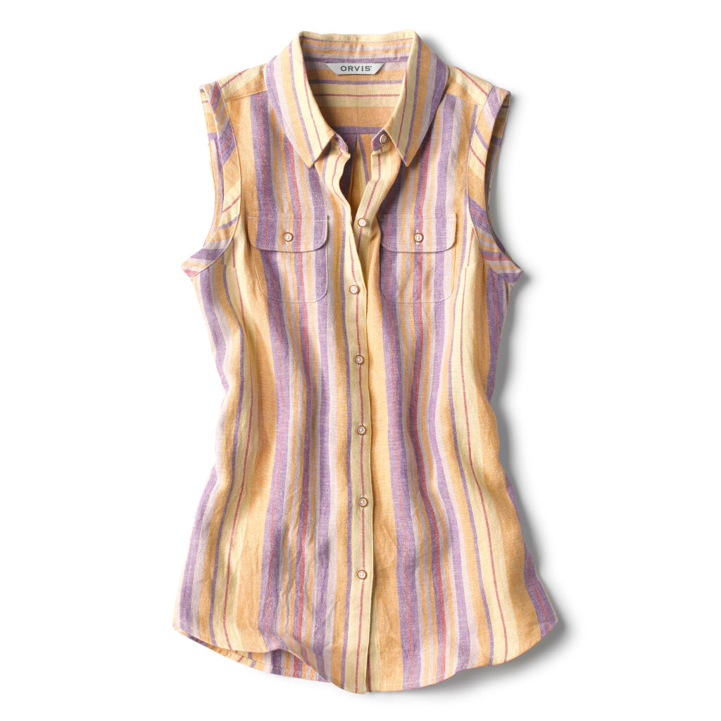Linen-Blend Dobby Sleeveless Shirt - MULTI STRIPE image number 0