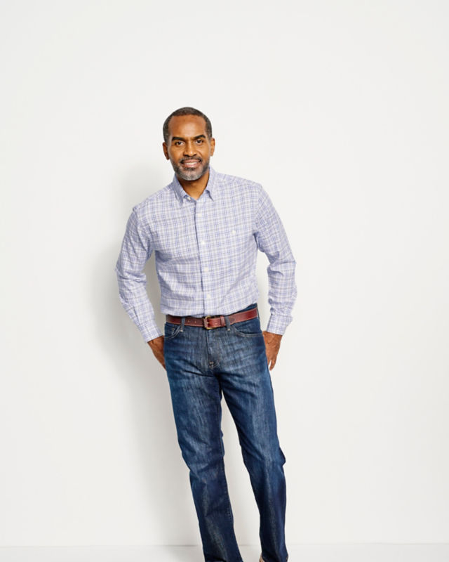 No-Work Hidden Button-Down Long-Sleeve Shirt - NAVY/BLUE FOG image number 2