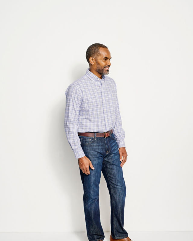 No-Work Hidden Button-Down Long-Sleeve Shirt - NAVY/BLUE FOG image number 3